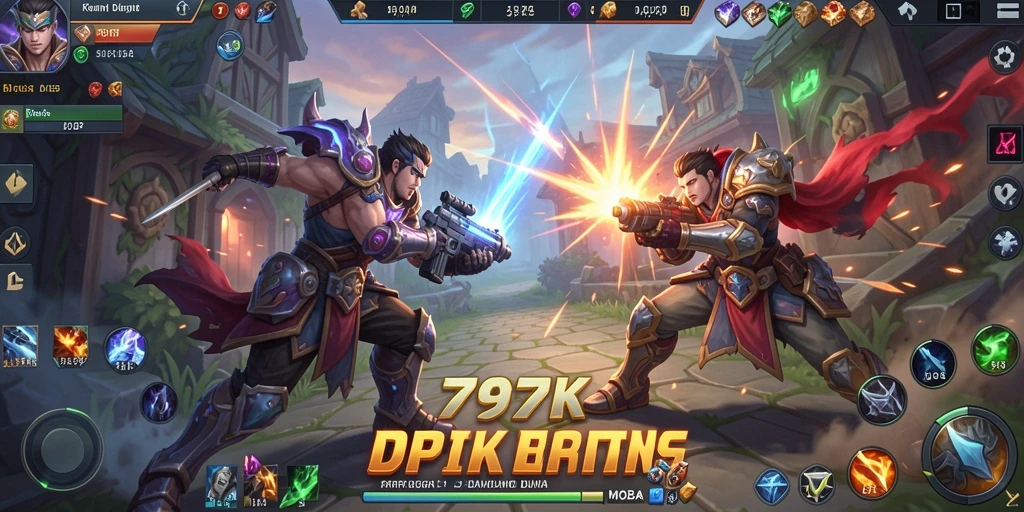 Gameplay seru di arena pertarungan MOBA 797K.