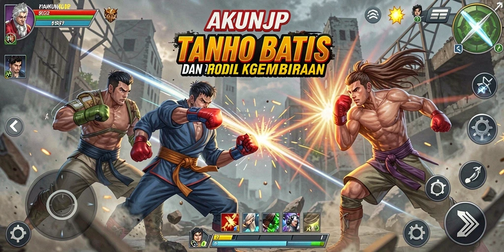 Tampilan mendebarkan dari gameplay pertarungan AKUNJP yang intens.