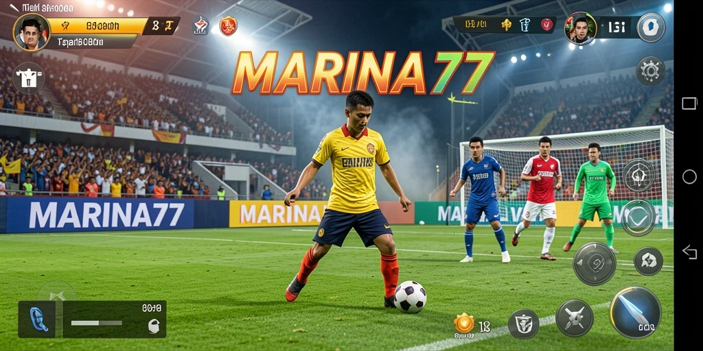 Tampilan gameplay MARINA77 dengan aksi sepak bola yang seru.