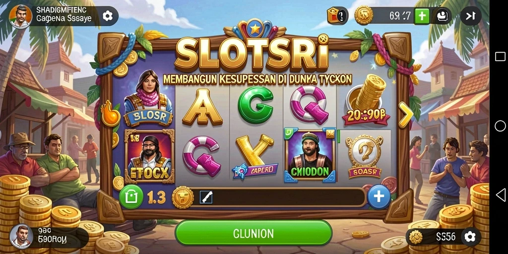 Screenshot utama SLOTSRI menampilkan pemain yang sedang menjalankan bisnis Tycoon.