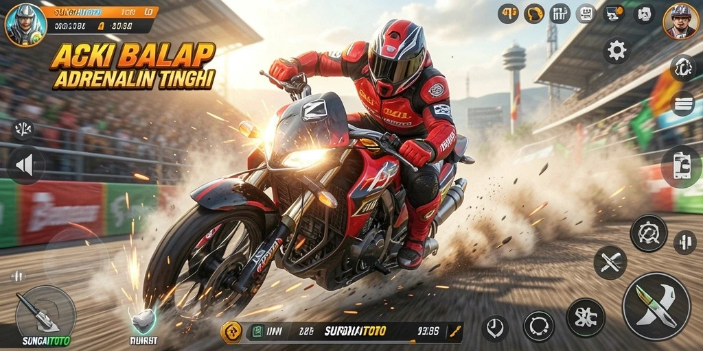 Tampilan gameplay SUNGAITOTO yang menegangkan dan penuh aksi balapan.