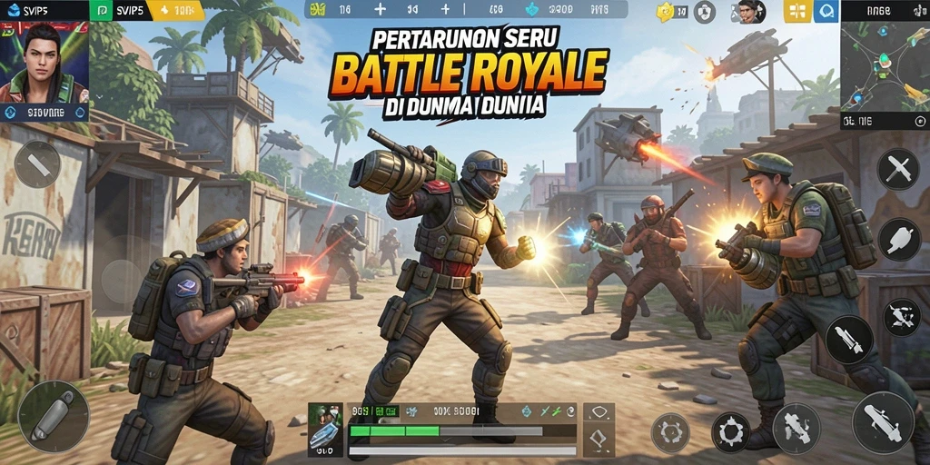 Screenshot gameplay menampilkan pertarungan seru dalam SVIP5 Battle Royale.
