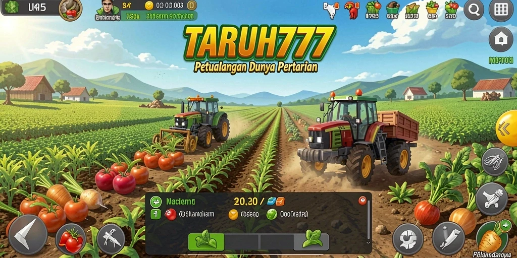 Tampilan gameplay TARUH777 yang menarik dengan aktivitas pertanian.
