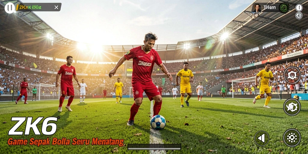 Tampilan gameplay ZK6 yang mendebarkan dan penuh aksi sepak bola.